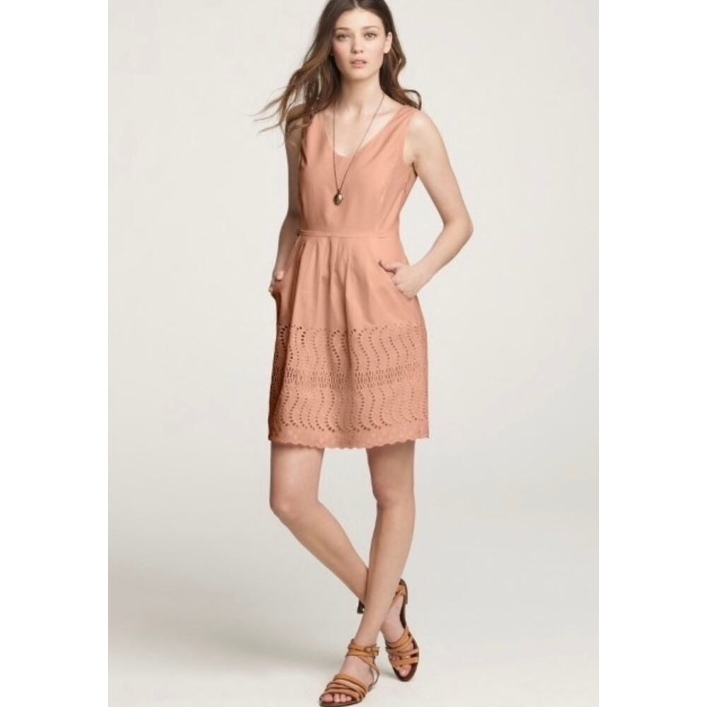 ❣️5/$25 J.Crew Delaney Peach Eyelet Mini Dress Size 00 Sleeveless Coquette - Picture 2 of 8